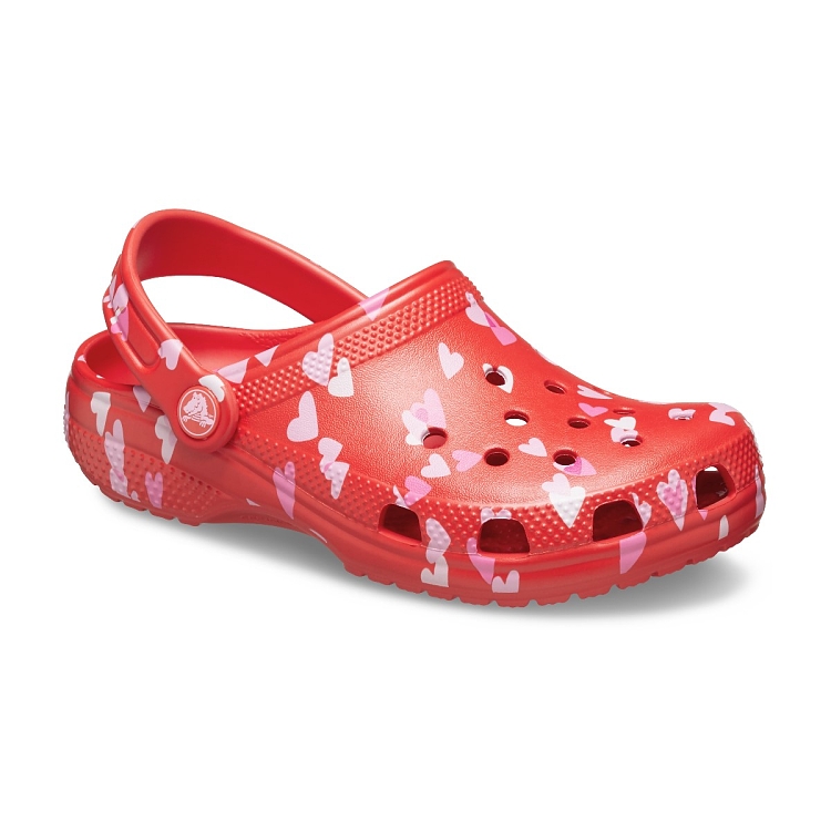 Σαμπό CROCS κόκινο με ροζ καρδούλες Classic VDay Clog K