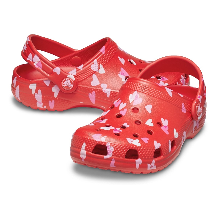 Σαμπό CROCS κόκινο με ροζ καρδούλες  Classic VDay Clog T