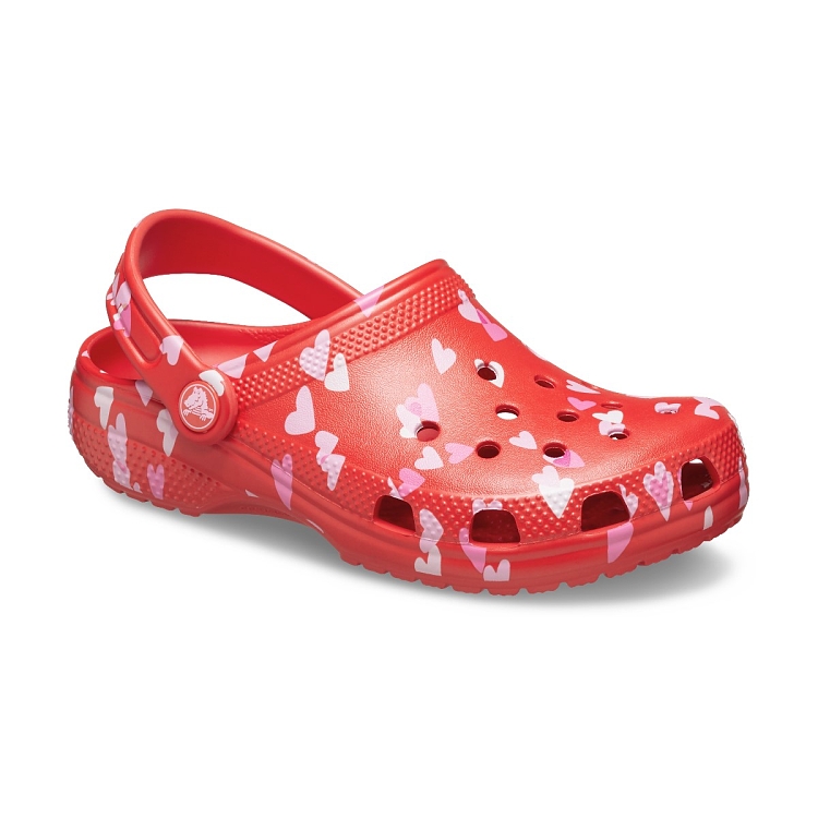 Σαμπό CROCS κόκινο με ροζ καρδούλες  Classic VDay Clog T