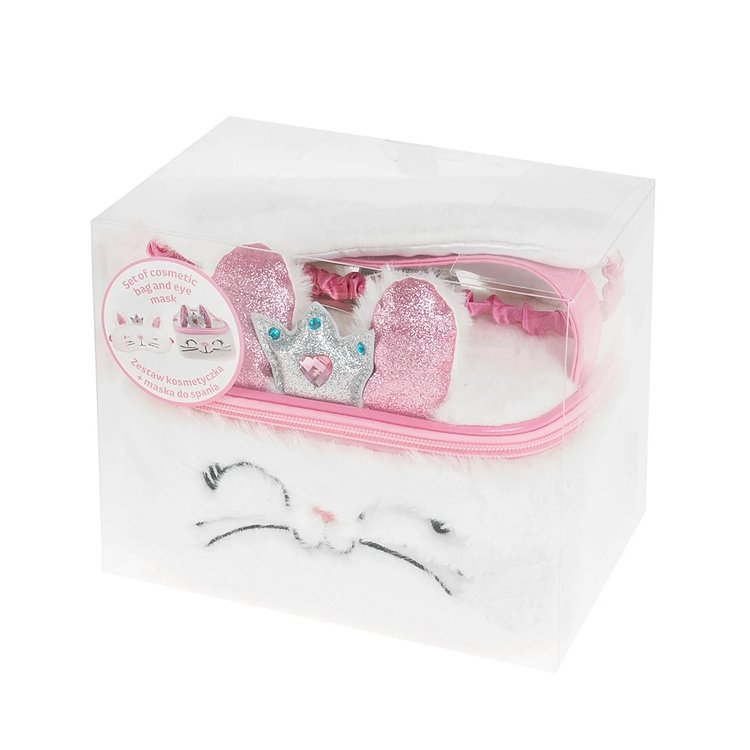 Plush cosmetic bag and eye mask