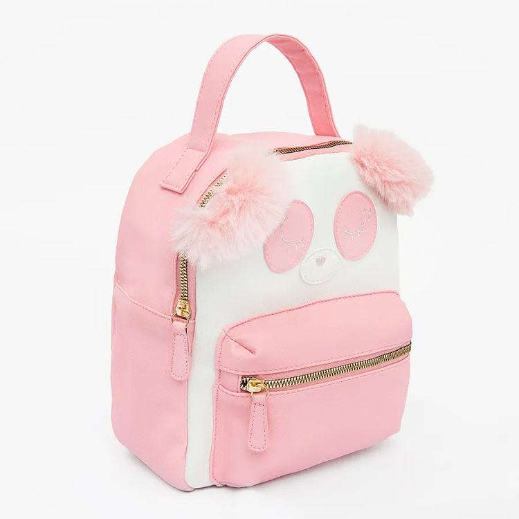 Τσάντα σακίδιο πλάτης πάντα ροζ και λευκό με pom pom