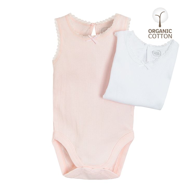 White and light pink sleeveless bodysuits 2-pack