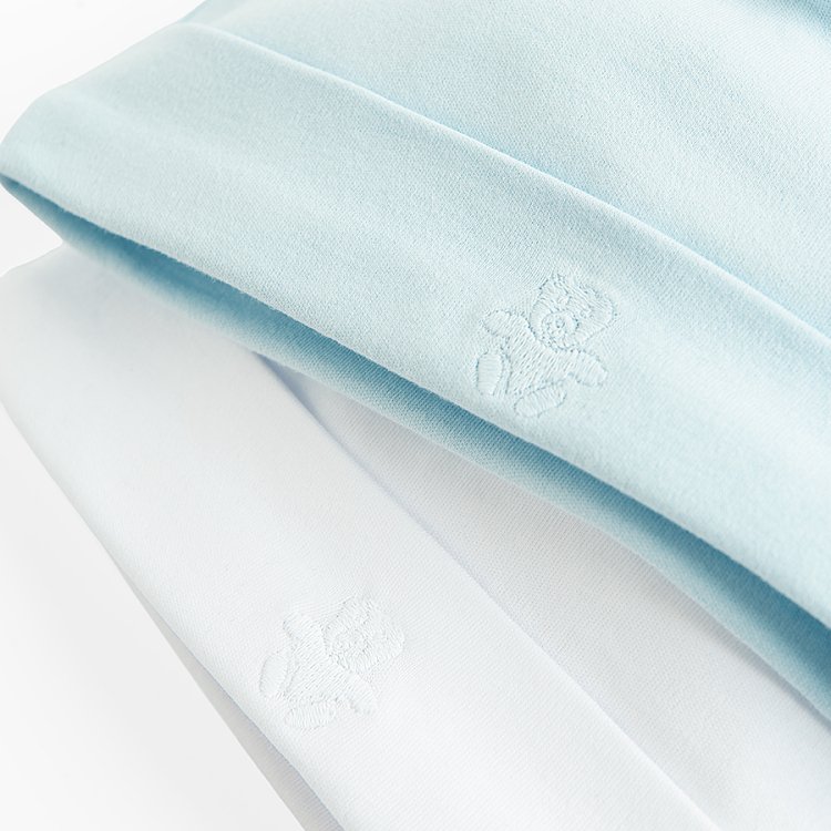 White and light blue caps from organic cottion- 2 pack