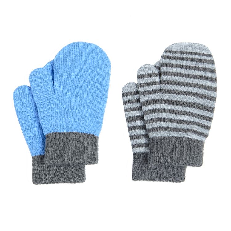 Blue and grey stripped mittens - 2 pack