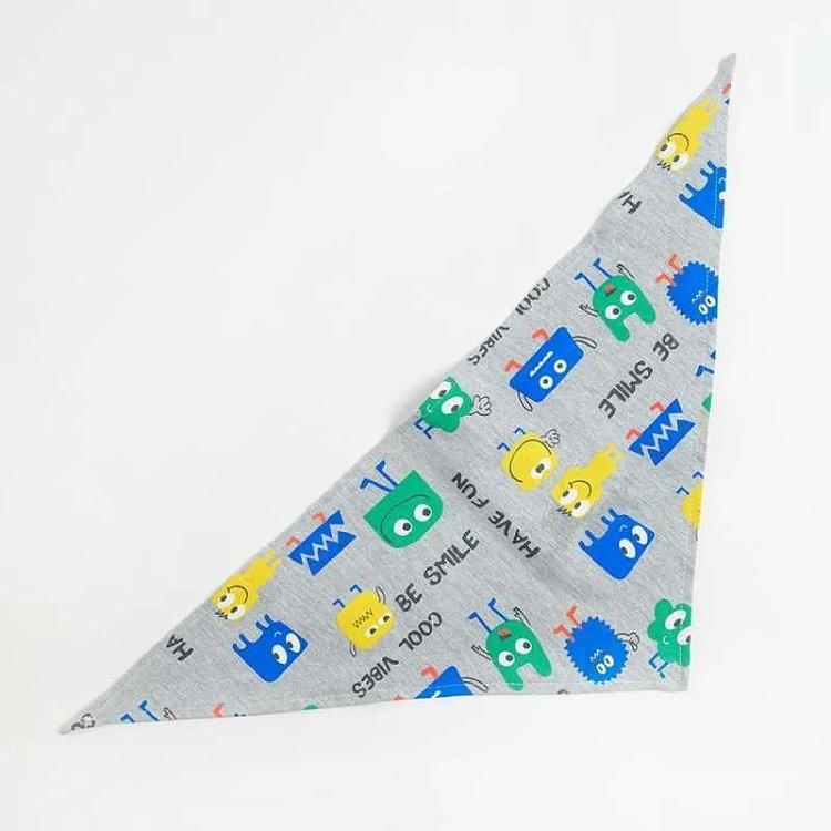 Grey melange neckerchief scarf with fun print