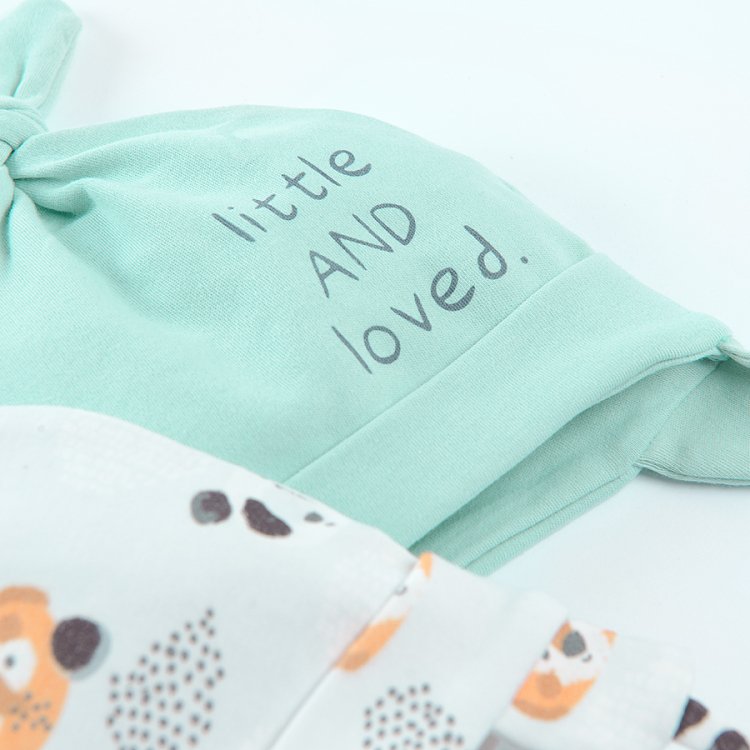 Mint and cream melange with animals print all year hats with ears - 2pack
