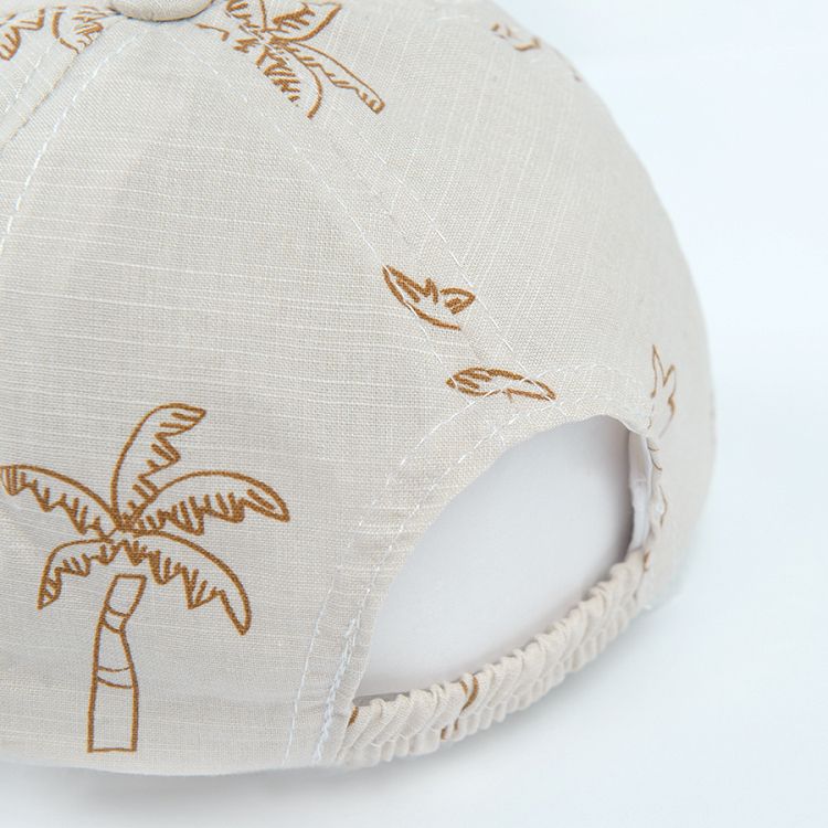 Light beige jockey cap with palm trees print