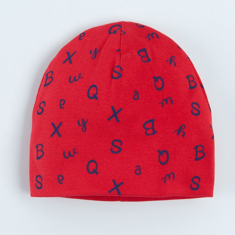 Red with letters print and white striped all year round beanies - 2 pack