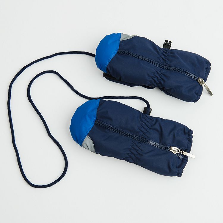 Γάντια σκι μπλε με φερμουαρ και αποσπώμενο λουράκι