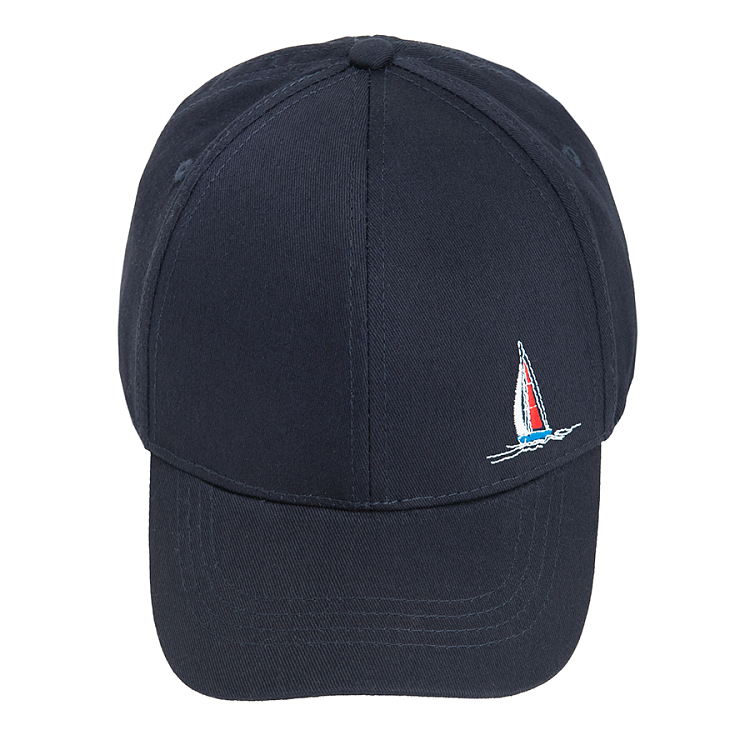 Dark blue jockey hat with small sailing boat print