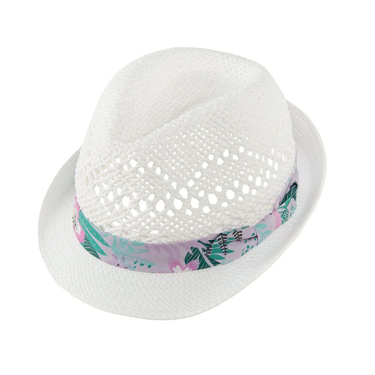 Καπέλο ψάθινο λευκό με πολύχρωμη κορδέλα