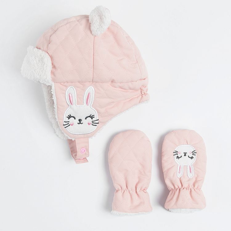 Winter set rabbit hat and mittens