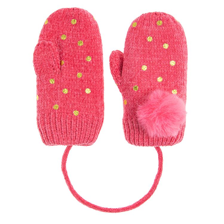 Pink gloves with pom poms