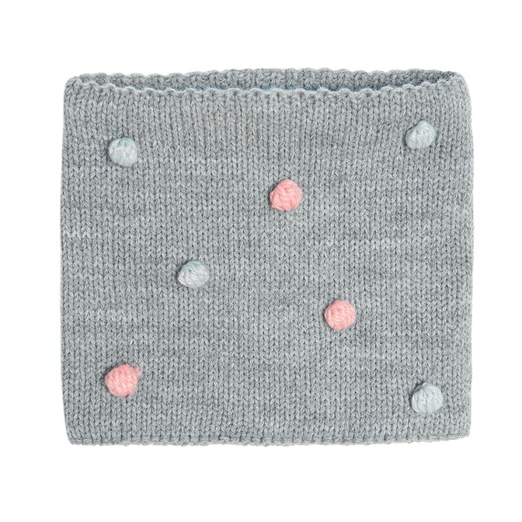 Grey melange scarf with small pom poms