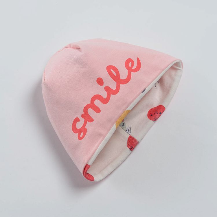 Σκούφος 2 τμχ λευκό ροζ με στάμπα φρουτάκια Smile