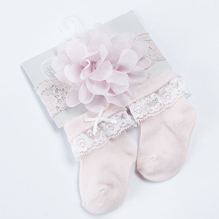 Pink headband and socks with lace finish