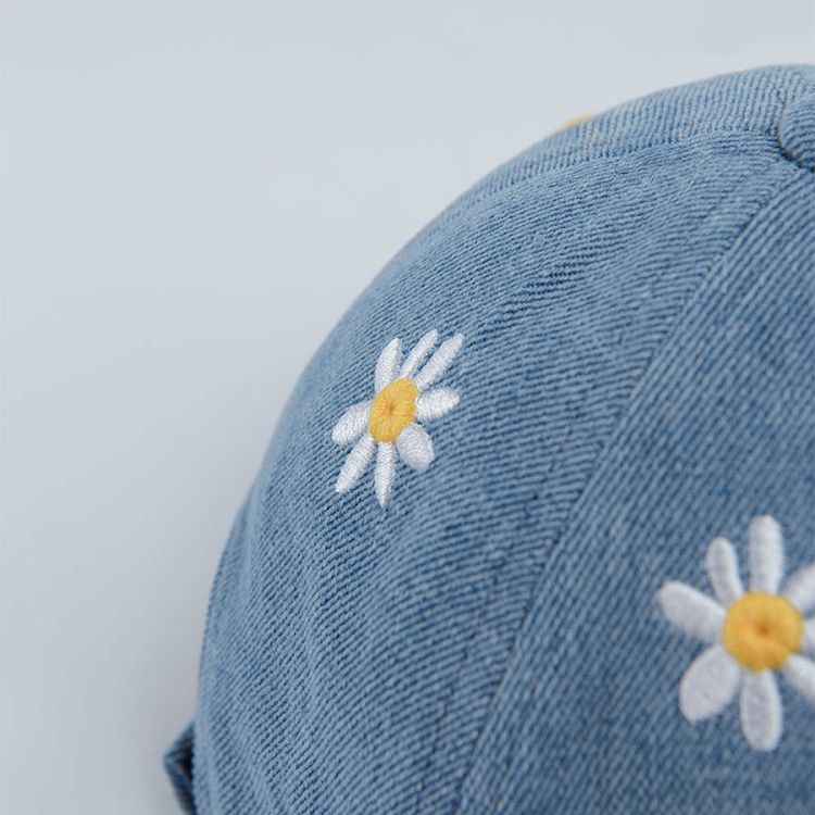 Denim jockey cap with daisies print