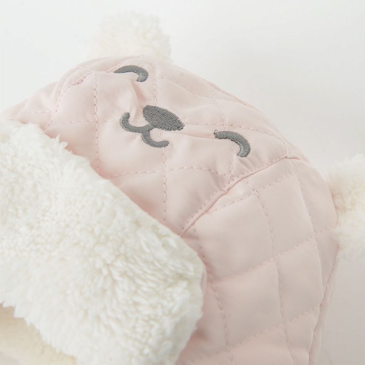 Pink cap and mittens with kitten print