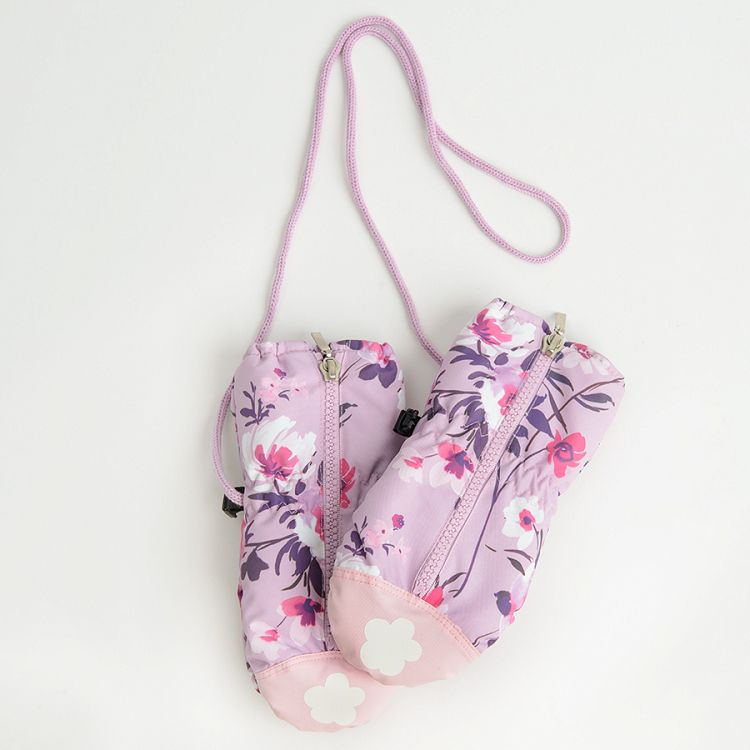 Γάντια σκι ροζ με στάμπα λουλουδάκια