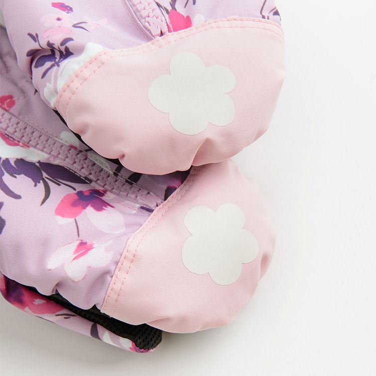 Pink floral ski gloves