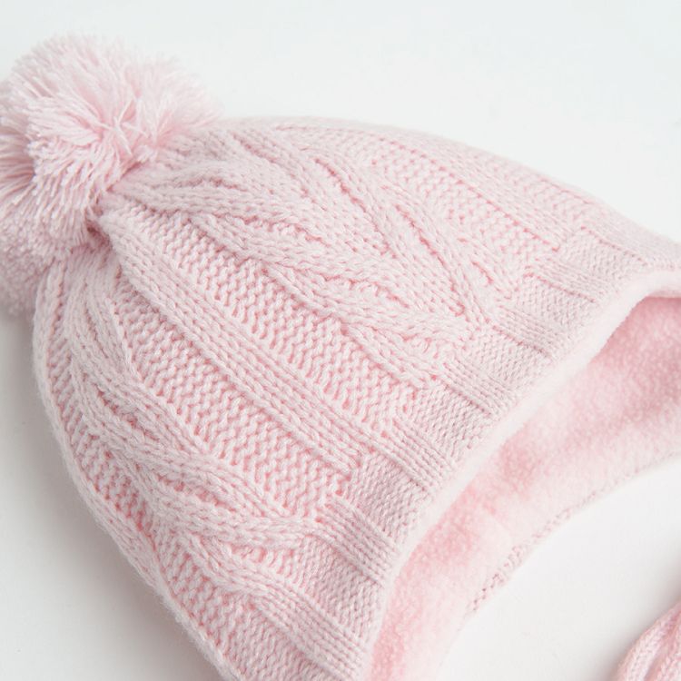 Σκούφος ροζ με επένδυση fleece και pom pom