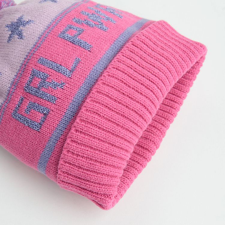 Σκούφος ροζ με στάμπα GRL PWR και pom pom