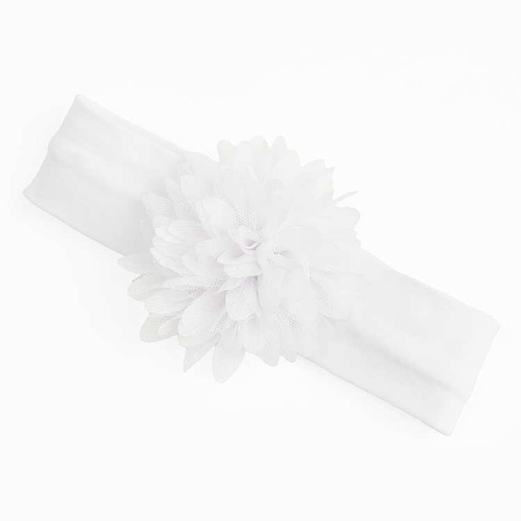 Κορδέλα μαλλιών λευκή με κεντημένο λουλούδι