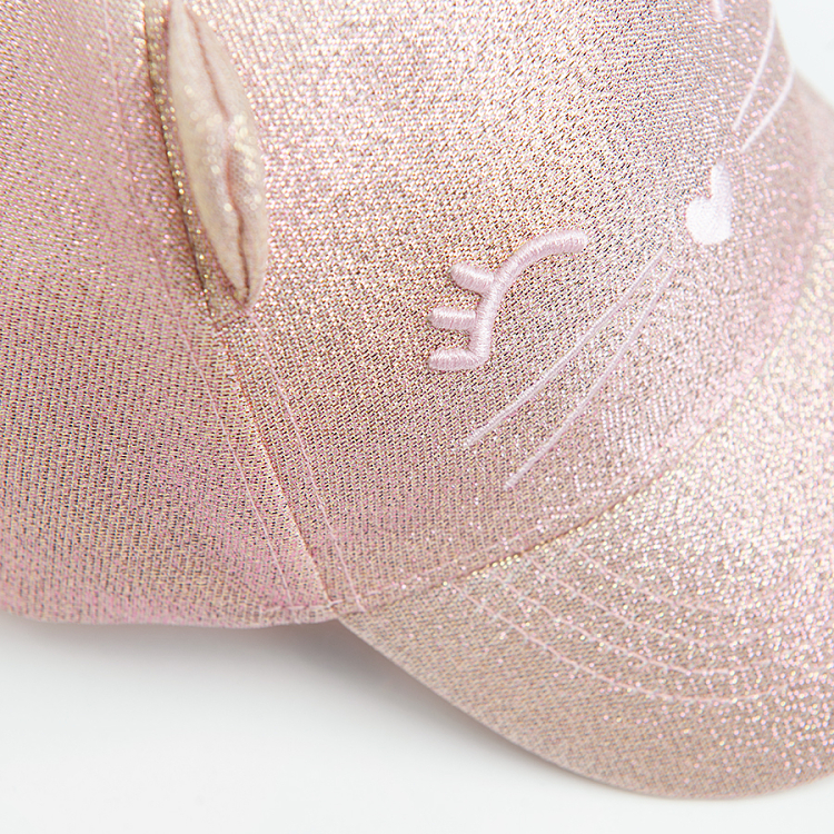 Pink jockey hat with kitten pattern and ears