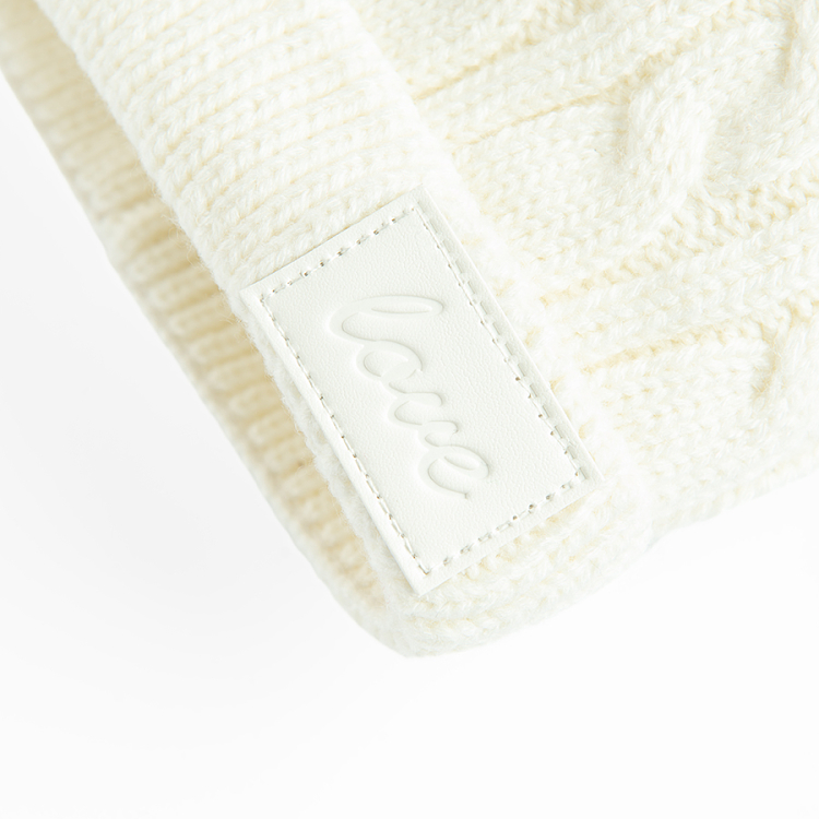 White winter beanie with pom pom