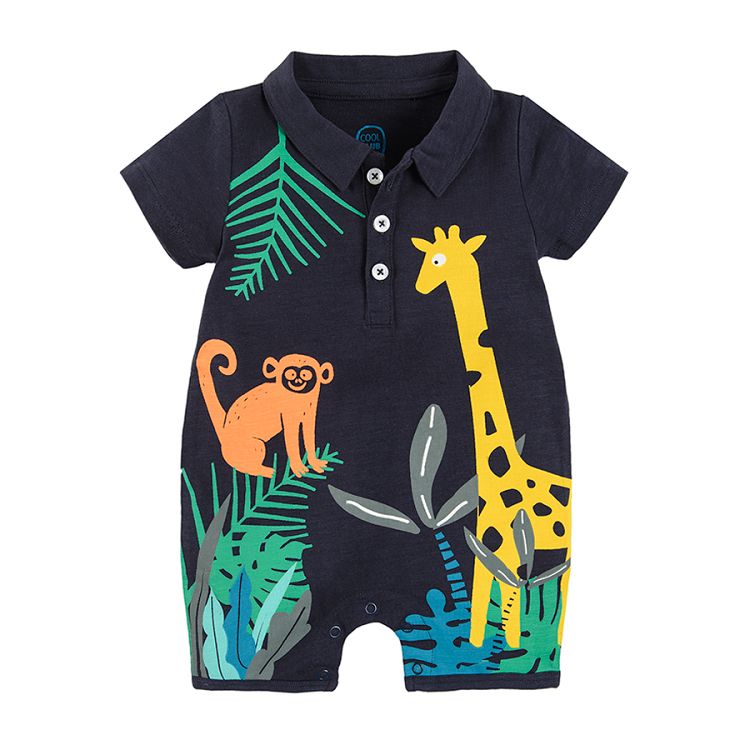 Polo short sleeve bodysuit with jungle animals print