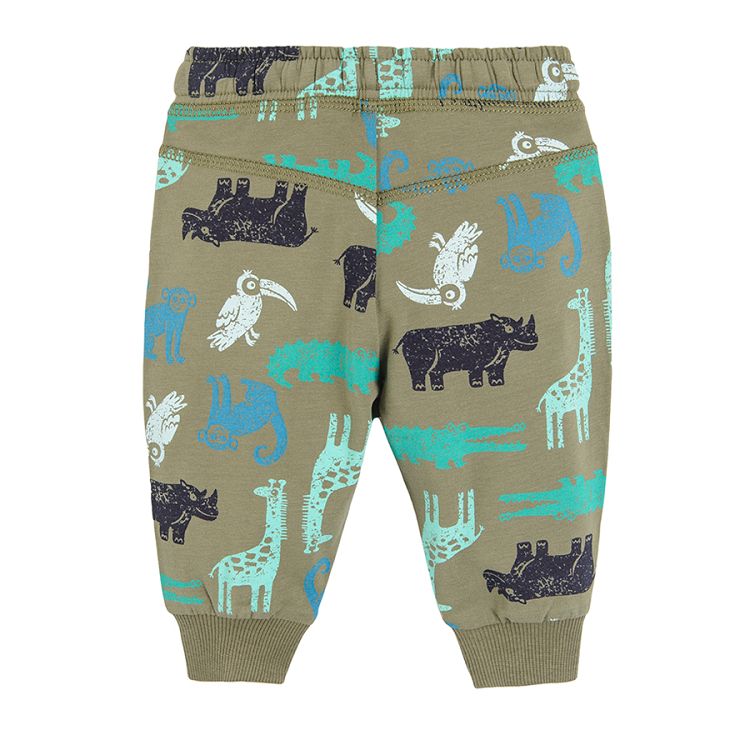 Jogging pants with cord and jungle animals print