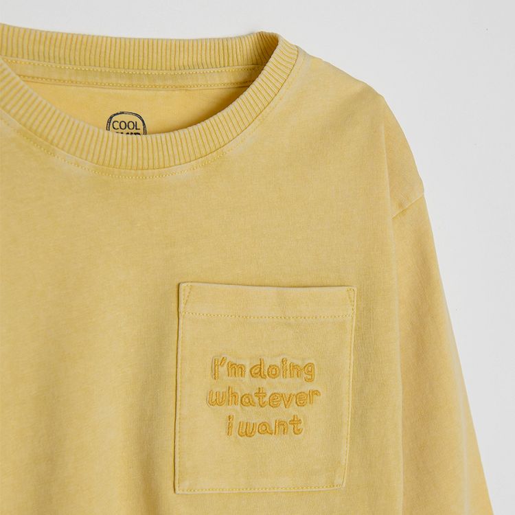 Yellow long sleeve blouse with pocket and Im doing whatever I want print