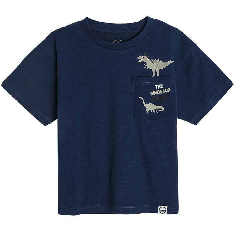 Μπλούζα κοντομάνικη μπλε με τσέπη και στάμπα δεινόσαυρους