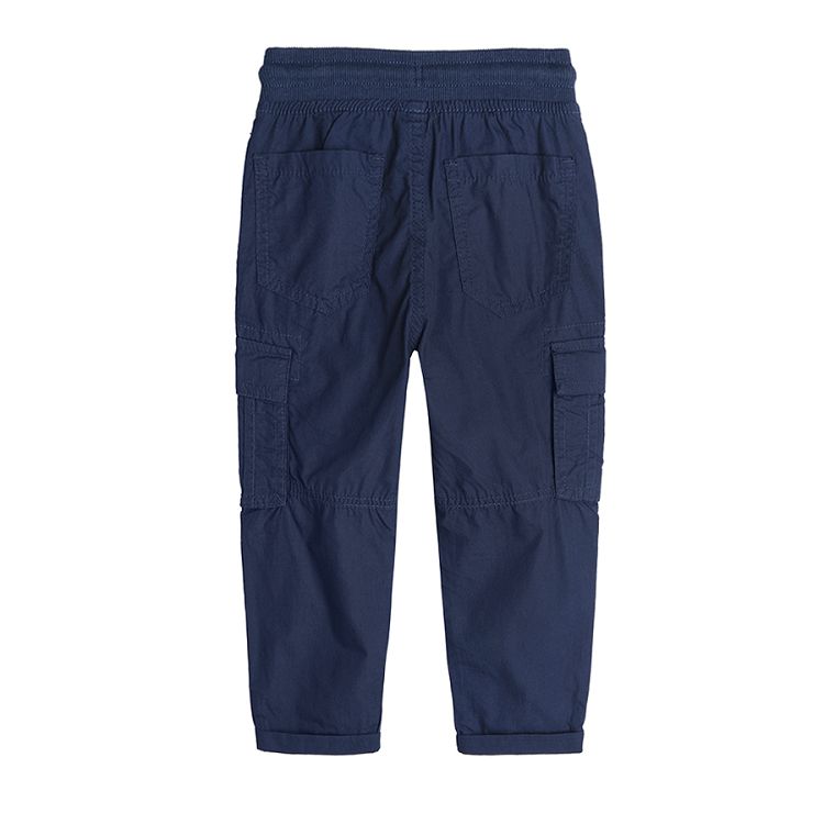 Blue trousers with elastic waist and pockets