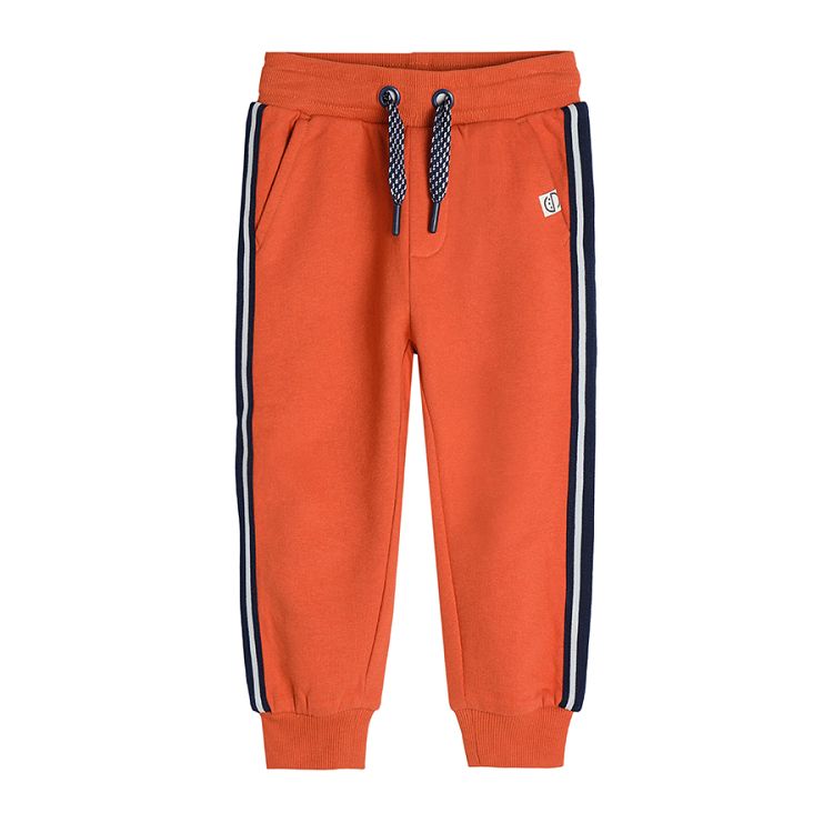 Orange and blue jogging pants with elastic wasitband and cord 2-pack