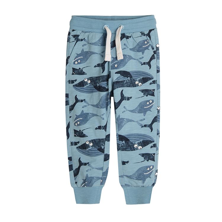 Red and light blue with whales print jogging pants 2-pack