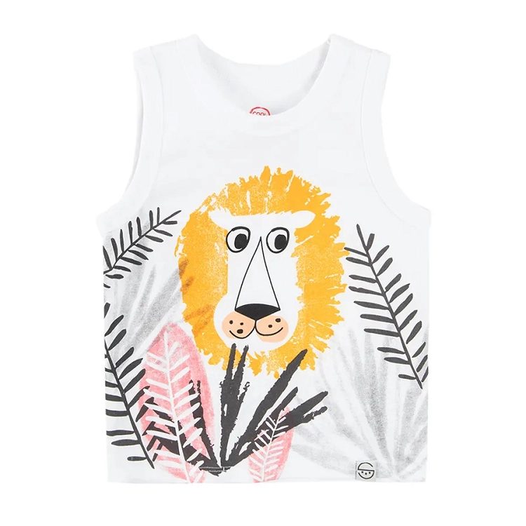 striped sleeveless blouses with lion print 2-pack