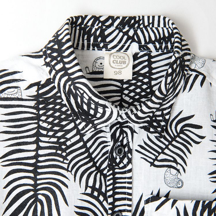 Short sleeve shirt with tropical leaves print
