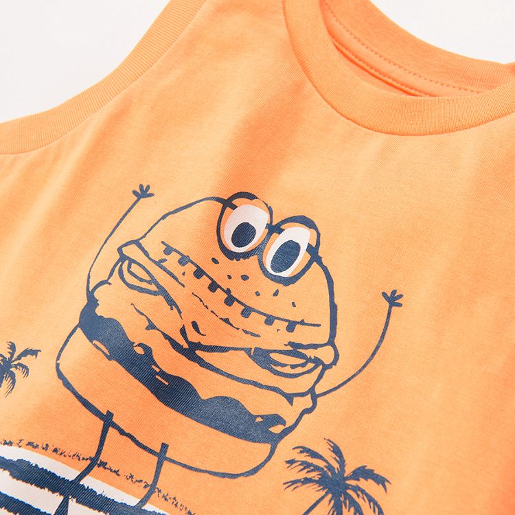 Sleeveless blouse with burger surfing print