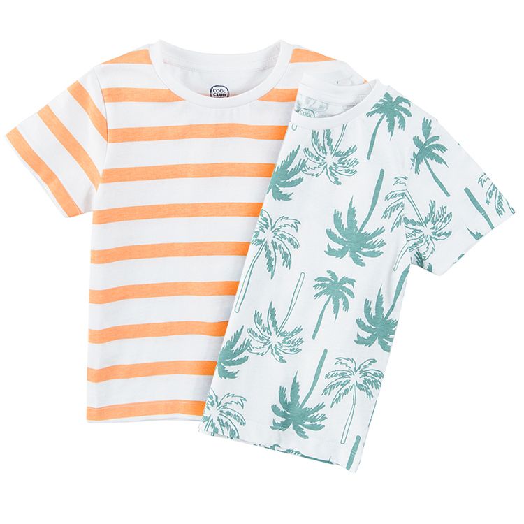 Short sleeve striped  blouses with palm tress print 2-pack