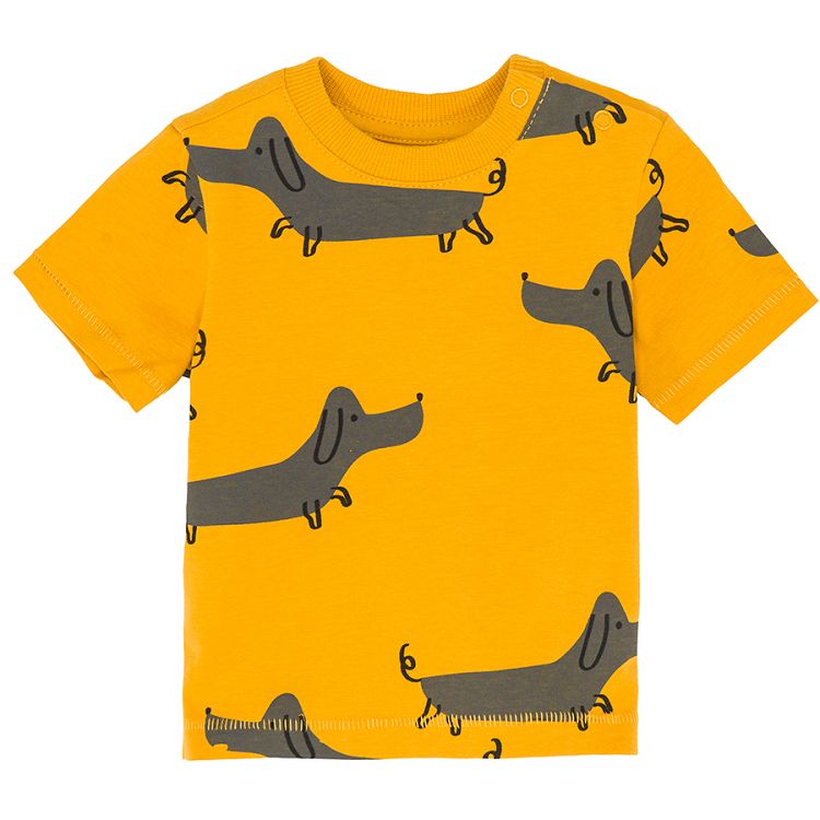 Μπλούζα κοντομάνικη κίτρινη με στάμπα σκύλους