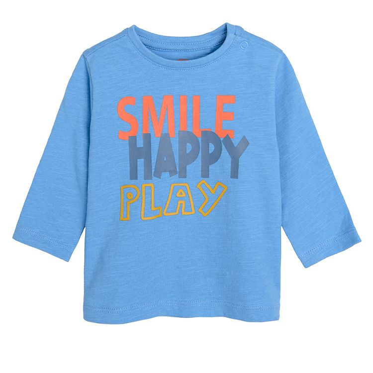 Μπλούζα μακρυμάνικη μπλε με στάμπα "SMILE HAPPY PLAY"