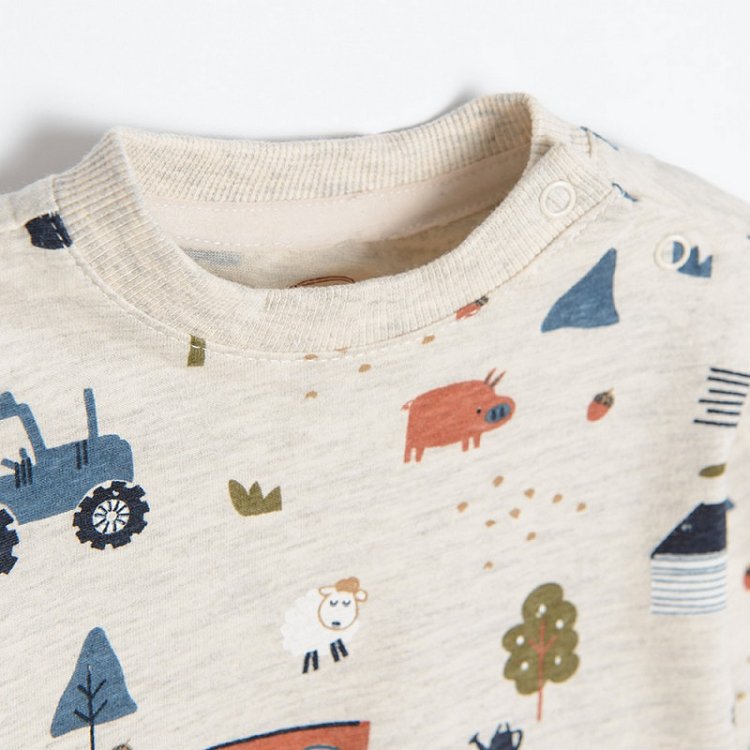 Beige melange long sleeve farm life blouse
