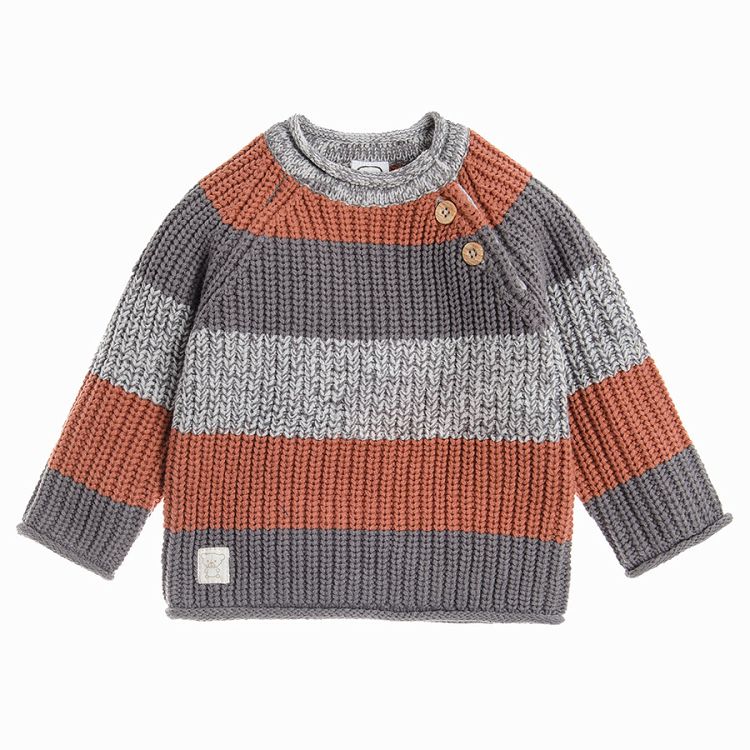 Grey orange sweater with two buttons