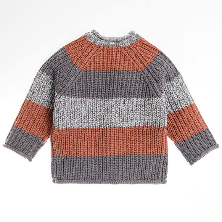 Grey orange sweater with two buttons