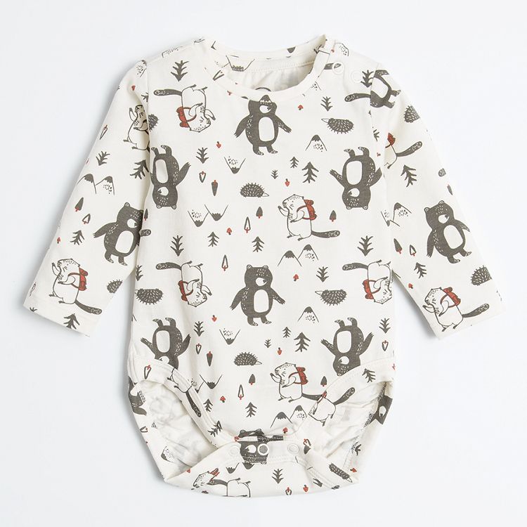 White and brown forest animals print long sleeve bodysuits 2 pack
