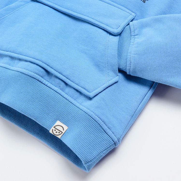 Φούτερ μακρυμάνικο μπλε με μεσαία τσέπη και κουκούλα