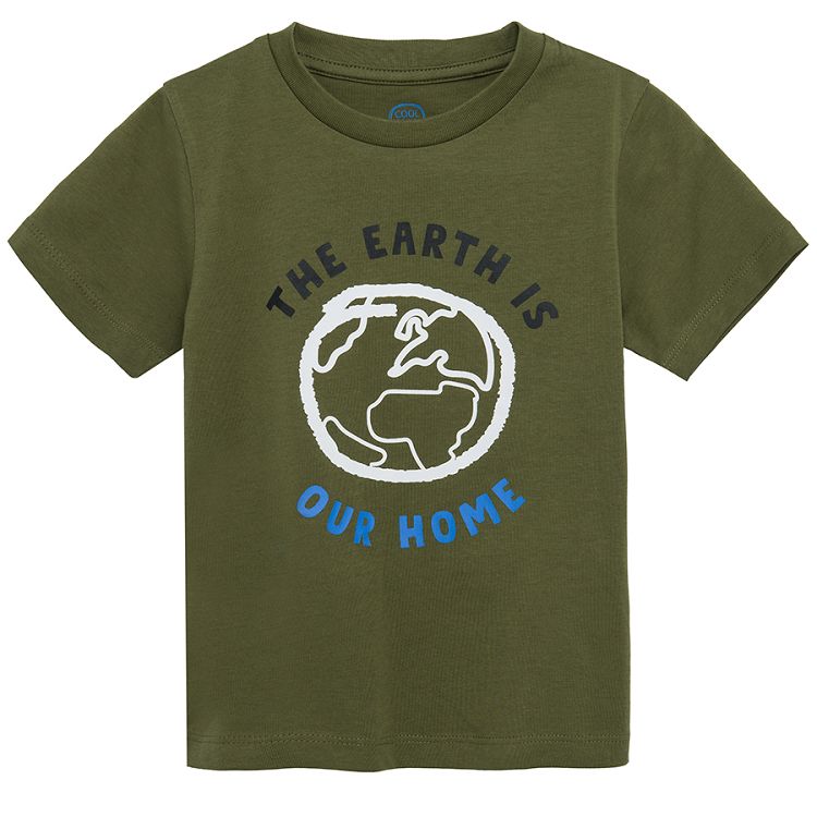 Μπλούζα κοντομάνικη χακί με στάμπα "The earth is our home"
