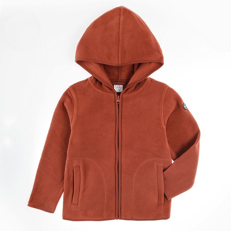 Brick hooded zip through sweatshirt