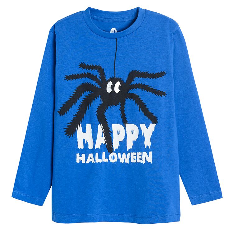 Μπλούζα μακρυμάνικη μπλε με στάμπα αράχνη "Happy Halloween"